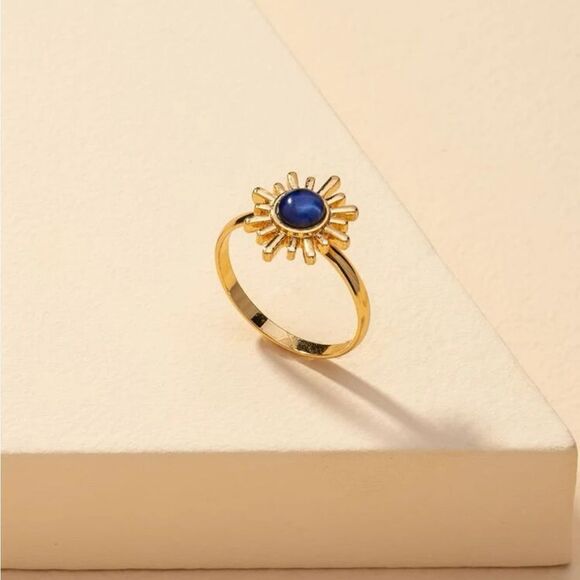 Gold Blue Flower Ring - Picture 1 of 2